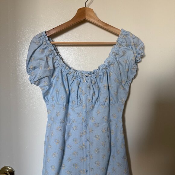 NWT Nectar Clothing Blue Puff Sleeve Button Mini Dress S - Picture 3 of 8